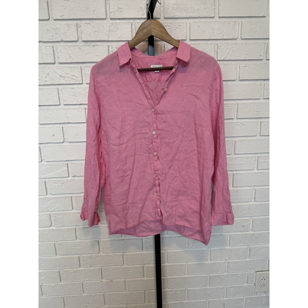 J Jill‎ Love Linen Shirt Women's Medium Pink Button Front Lightweight Top Blouse